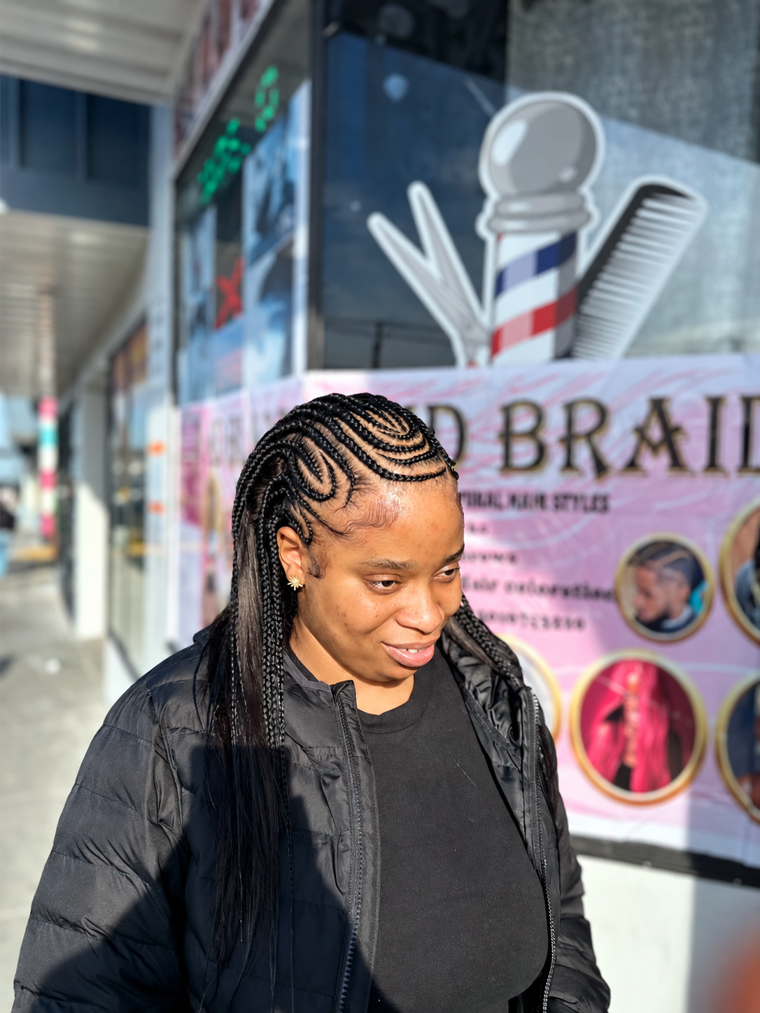 Curved cornrows created at AD Blades and Braids
