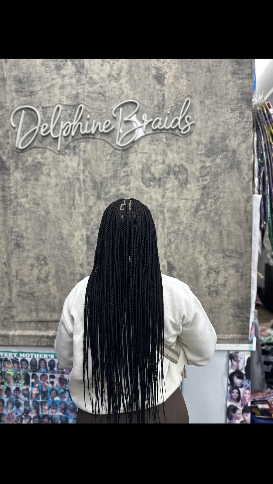 Long braids — back view at AD Blades and Braids